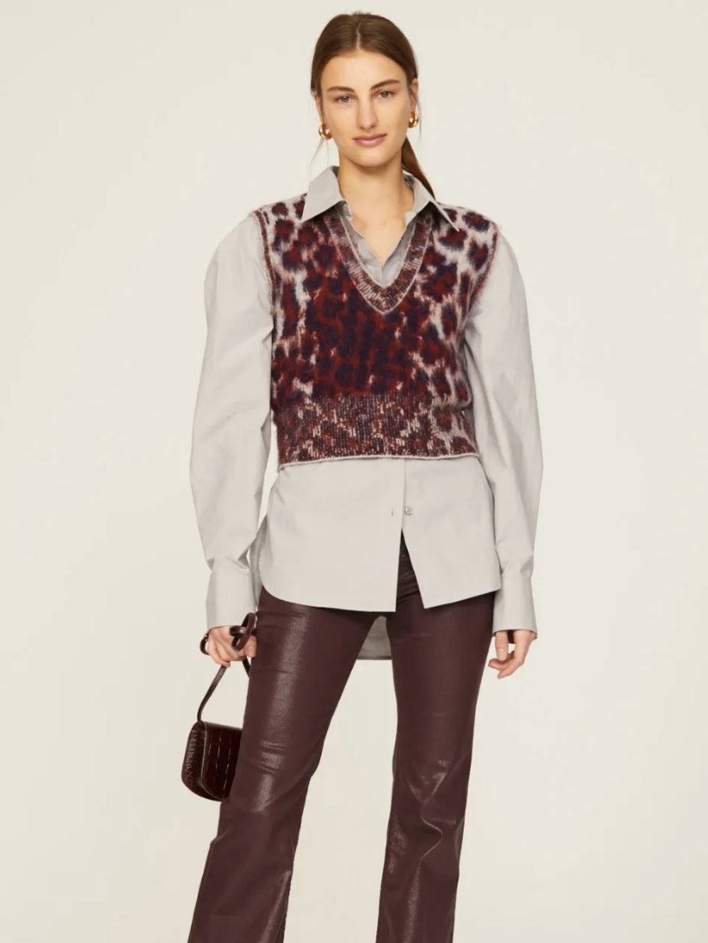 rag & bone Brown Cropped Leopard Knit Vest